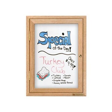 United Visual Products 18"x24" 1-Door Wet/Dry Erase, White Porcelain/Lt Oak Frame UV850D-LTOAK-WHTPORC